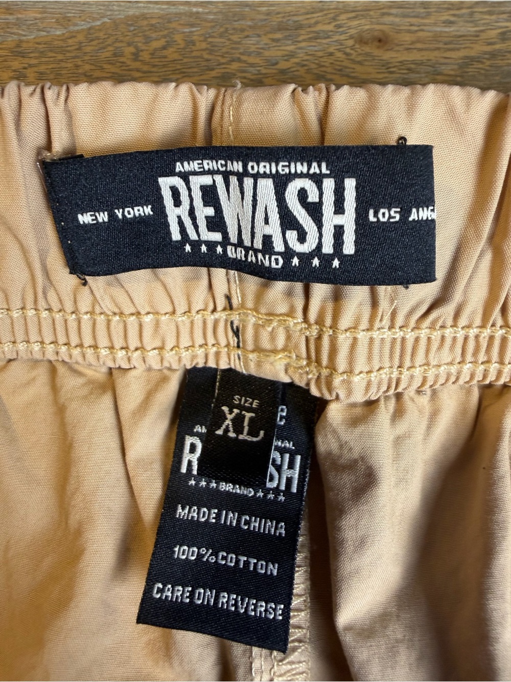 Rewash Tan Cargo Trousers with Drawstring Waist- 100% Cotton - Picture 5 of 12